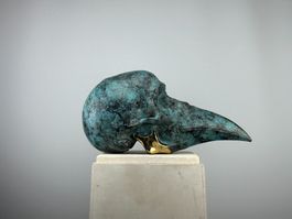 Crâne en bronze patiné 35 cm | Sculpture gothique