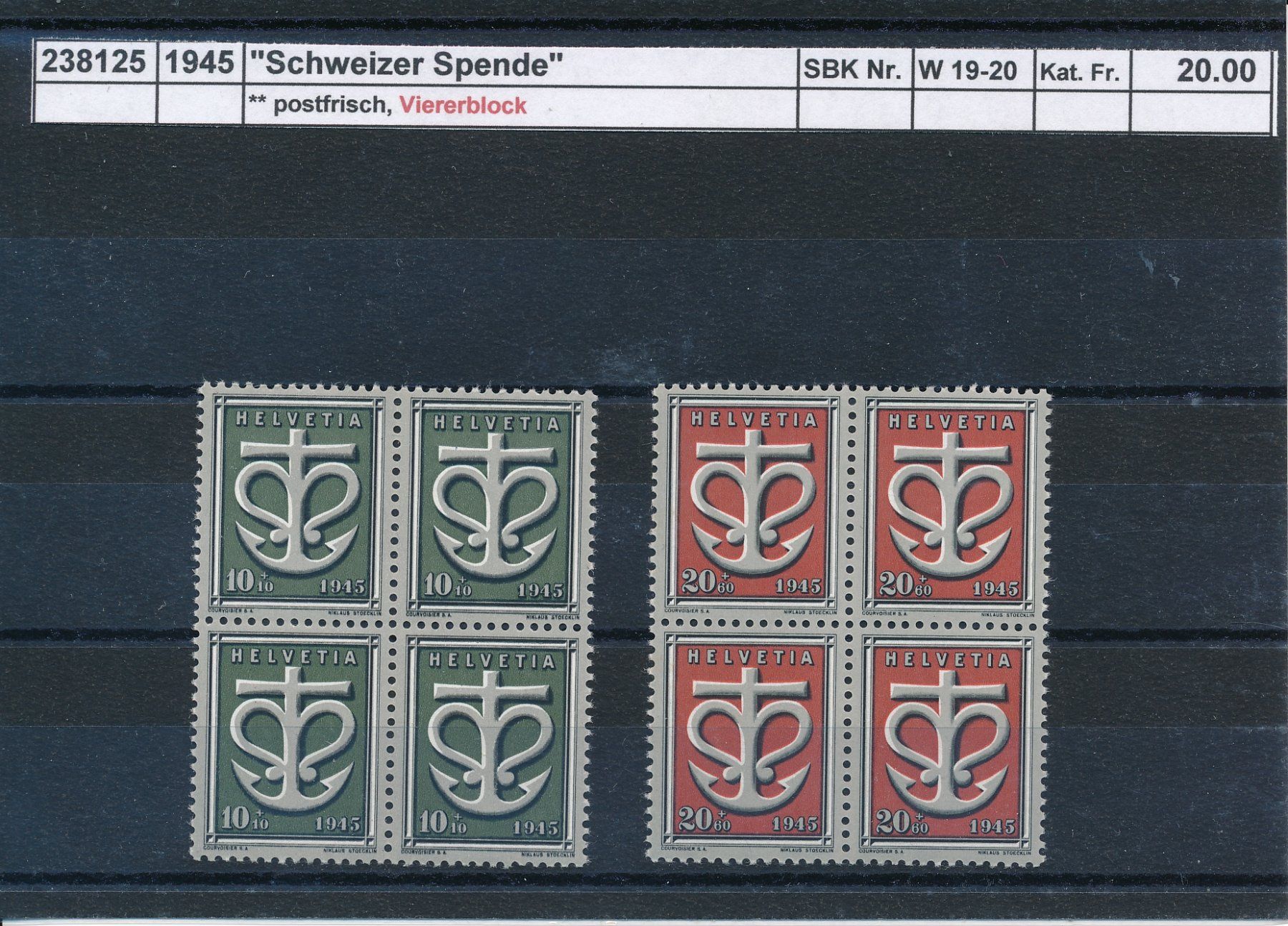 Tutti i francobolli: 1945 "Schweizer Spende - Sondermarken" - Viererblock, ** – Nuovo (secondo la descrizione) da Winterthur venduto da Zupogeru