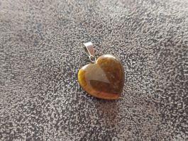 1 Tigeraug Herz Anhänger Edelstein mit Metallöse Neu