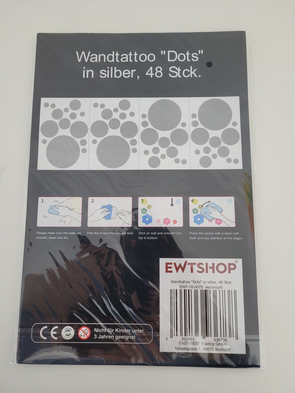 Sonstiges Schreiben & Zeichnen: Wandtatoo "Dots" in Silber 48 Stk. – Neu und originalverpackt aus Aarburg von NDK 2