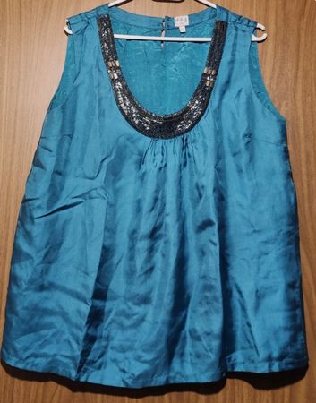 Top 1-2-3 turquoise perlé taille 40/42 soie été léger