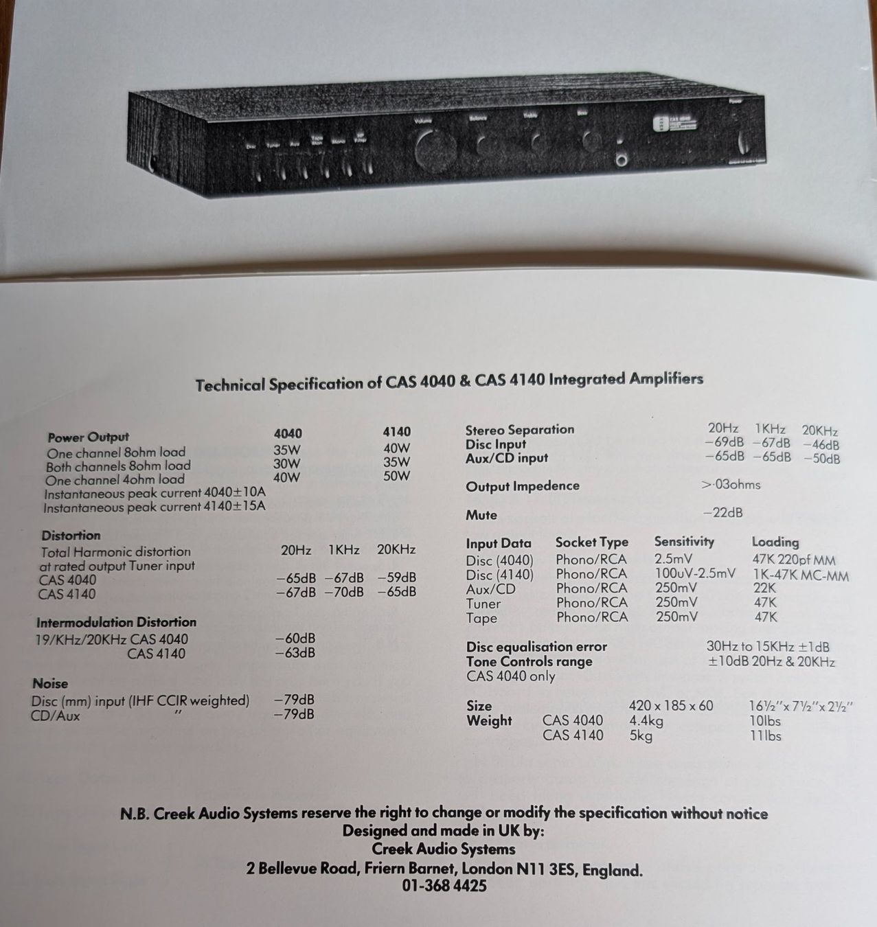 Creek Amplificatori: Audio Verstärker analog. Creek CA 4040 – Usato da Köniz venduto da grar 1