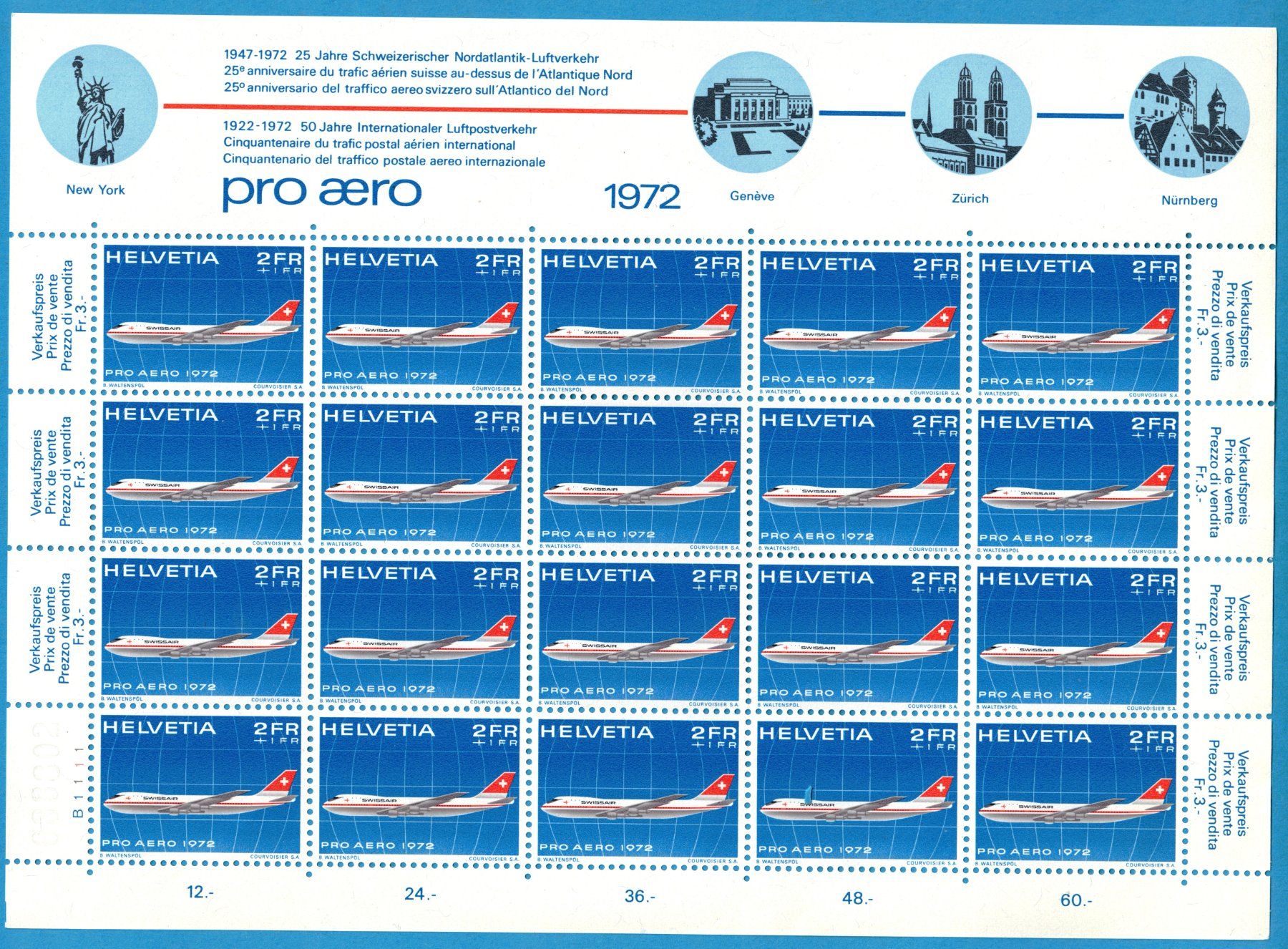 Tutti i francobolli: 1972  Kleinbogen  Pro Aero  postfrisch  Postpreis CHF  60.00 – Nuovo (secondo la descrizione) da Mellingen venduto da Ginger