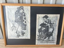 2 gravures anciennes sur papier de riz, style asiatique - pa