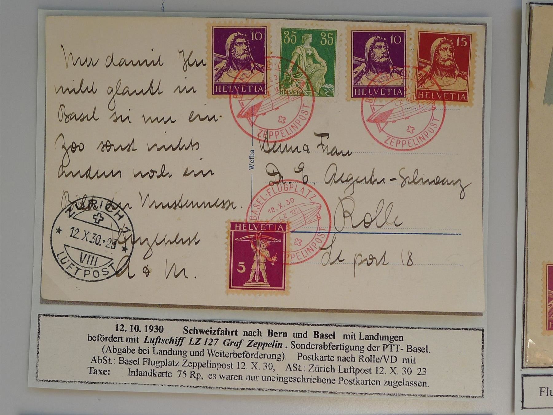 Tutti i francobolli: 1922-1930, SECHS tolle Flugpost Karten/Briefe, ++ZEPPELIN – Usato da Sursee venduto da Luzernerraute 1