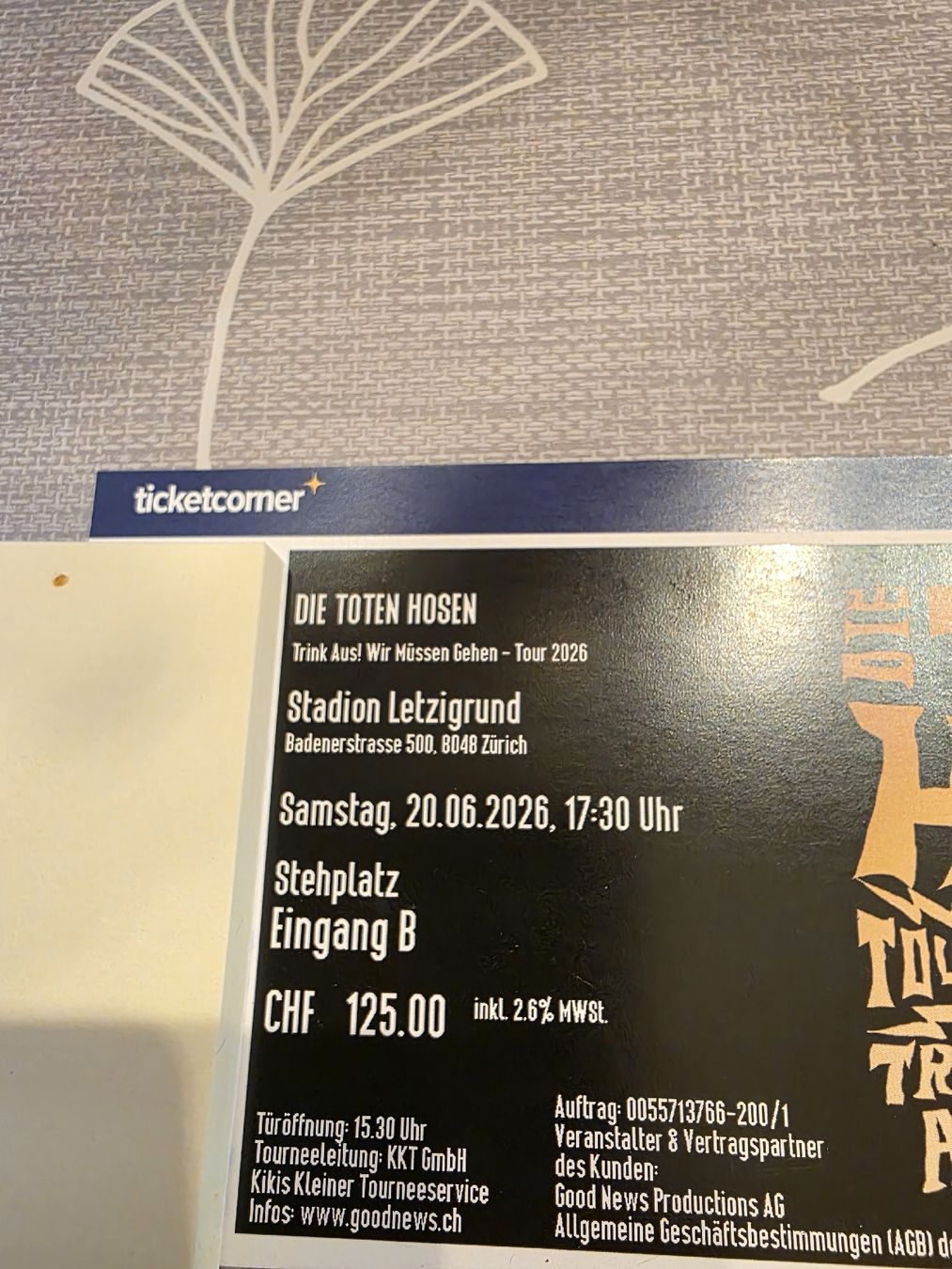 Biglietti: DIE TOTEN HOSEN- Ticket Letzigrund – Nuovo e nell'imballaggio originale da Oberwangen b. Bern venduto da Loop_ 1