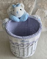 Körbchen mit Hase, Stoff, Weiss/Blau ,Neu
