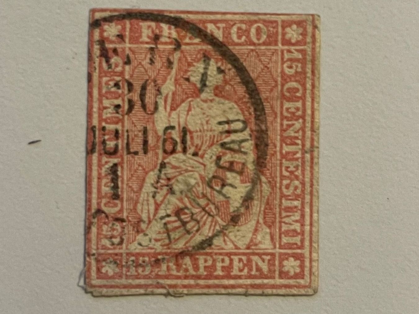 Alle Briefmarken: Strubel 15Rp, gestempelt 1861 – Gebraucht aus Küssnacht am Rigi von POSTOMASTER