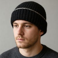Handmade Strick Wendemütze Schwarz grauem beanie Herbst 33