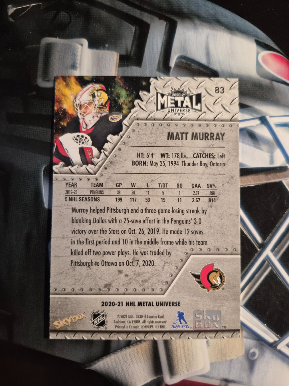 NHL Cartes à collectionner: NHL Matt Murray Ottawa Senators – D'occasion à Treiten par Sauber73 1