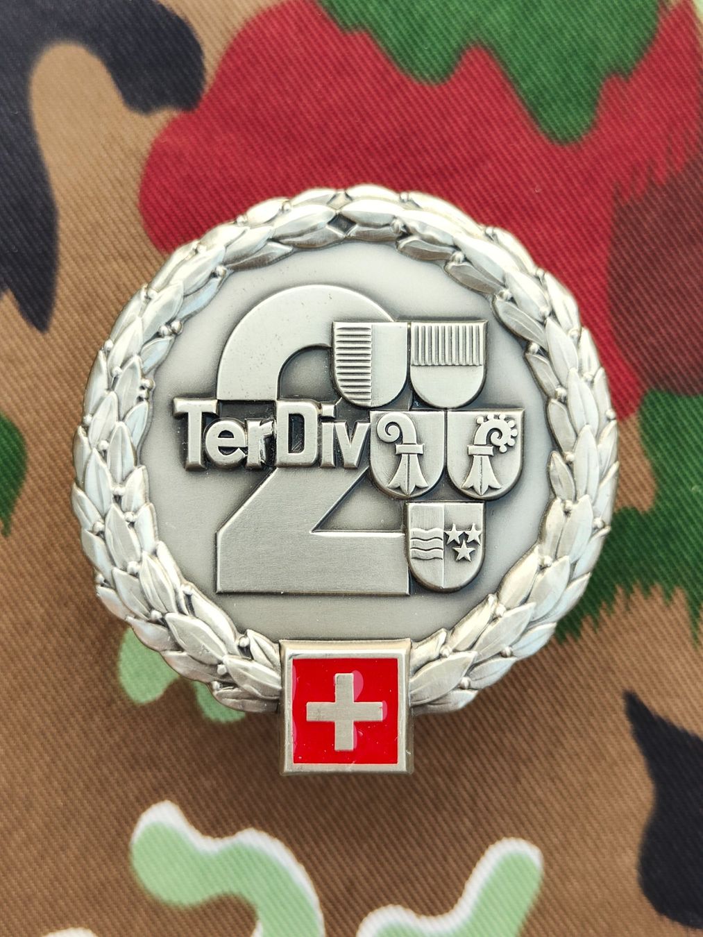 Placchette & Badge: Béretemblem Territorialdivision 2, Variante 2, neuwertig – Usato da Bauma venduto da SwissMilitaria