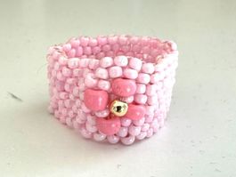 🌸 bague rose fait main, perles pièce unique / Rosa Ring 58