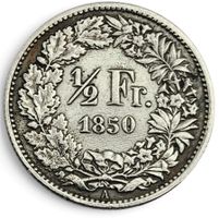 Rare 1/2 Franc Suisse 1850 Argent - Première année de frappe