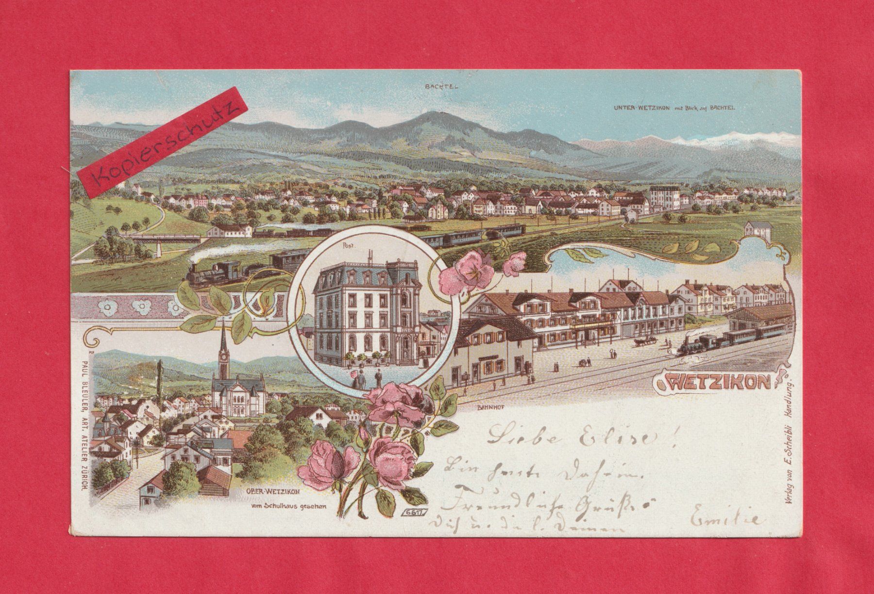 Cartoline postali: Wetzikon (ZH) Farb-Litho 4-Bild Bleuler – Usato da Zürich venduto da Gill46