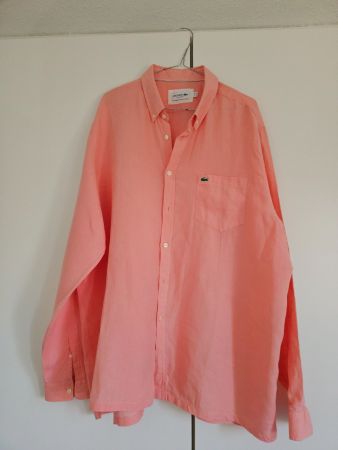 Herrenhemd Lacoste rosa Regular Fit Grösse FR 48 100% Leinen