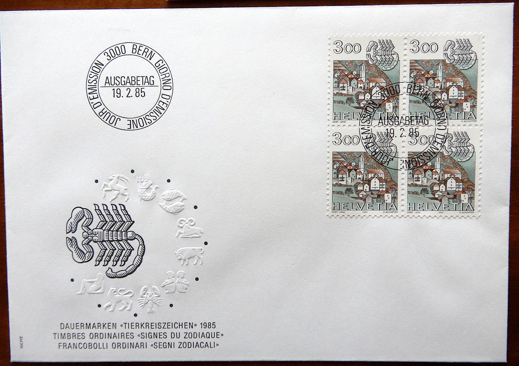 Tutti i francobolli: 3 TIERKREISZEICHEN, FDC – Usato da Luzern venduto da Johann7 1