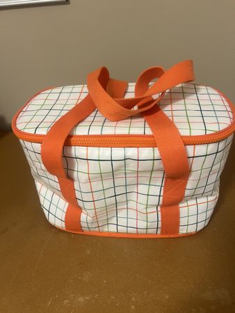 Kühltasche kariert weiss orange 40x24cm guter Zustand