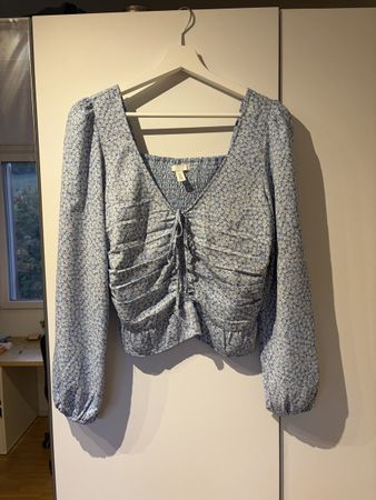 Damen Bluse H&M Blumenmuster blau Langarm Grösse S
