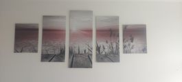 Wandbild Set 5 Teile Sonnenuntergang Schilf neuwertig