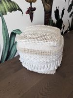 Hocker geflochten beige mit Fransen