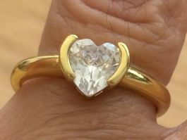 Luxus EleganteGr.18/8 Solitär Ring Farbe:Gold/Zirkonia Weiss