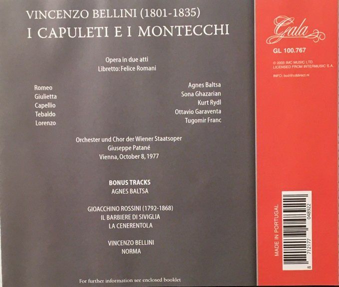 CD: Bellini - I Capuleti e i Montecchi (Patanè) – Usato da Grüningen venduto da azulblanco 1