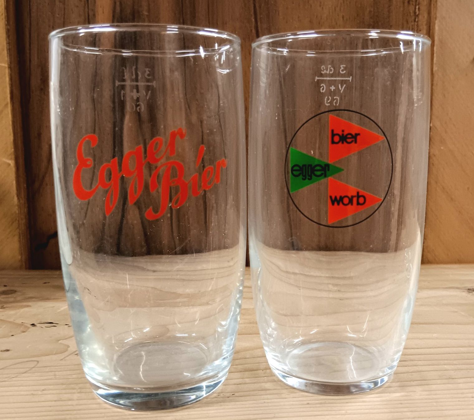 Bicchieri: 4 Biergals Becher Bier Brauerei Egger Worb 1960 - 1969 – Usato da Lichtensteig venduto da B-B-Bier 1