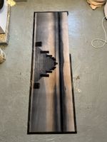 Tapis moderne abstrait gris et noir, 179x57 cm, bon état