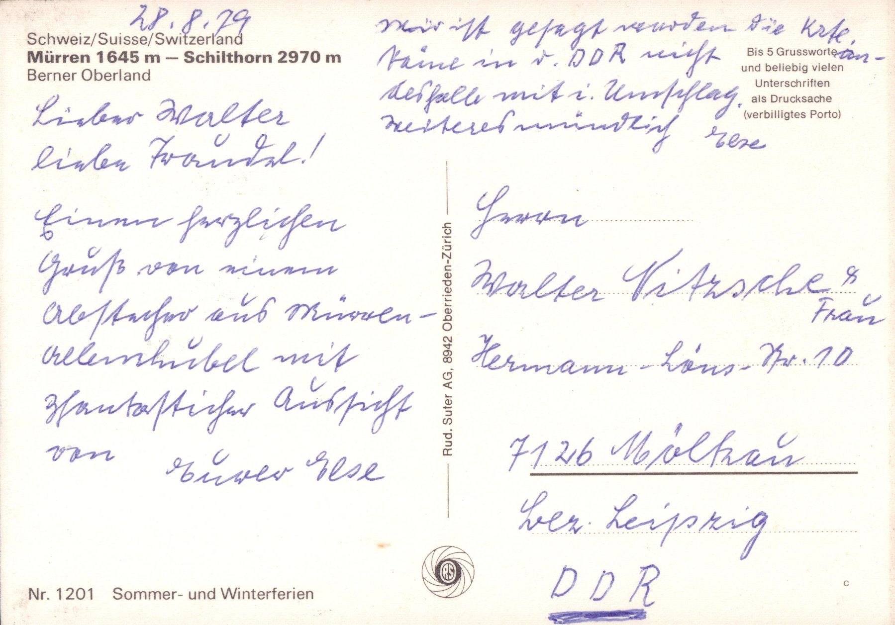 Ansichtskarten: 1979 AK Mürren - Schilthorn – Gebraucht aus Eggersriet von stamp303 1