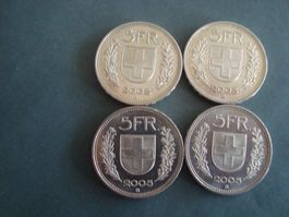 5 Franken 2005  4 stk lot fast  neu