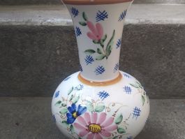 VINTAGE Vase handbemalt Blumen blau pink 24 cm