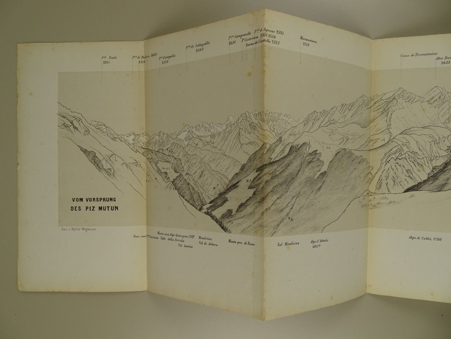 Incisioni: PIZ MUTUN, GRAUBÜNDEN, PANORAMA 1872 – Usato da Grüningen venduto da Kartensammler 1