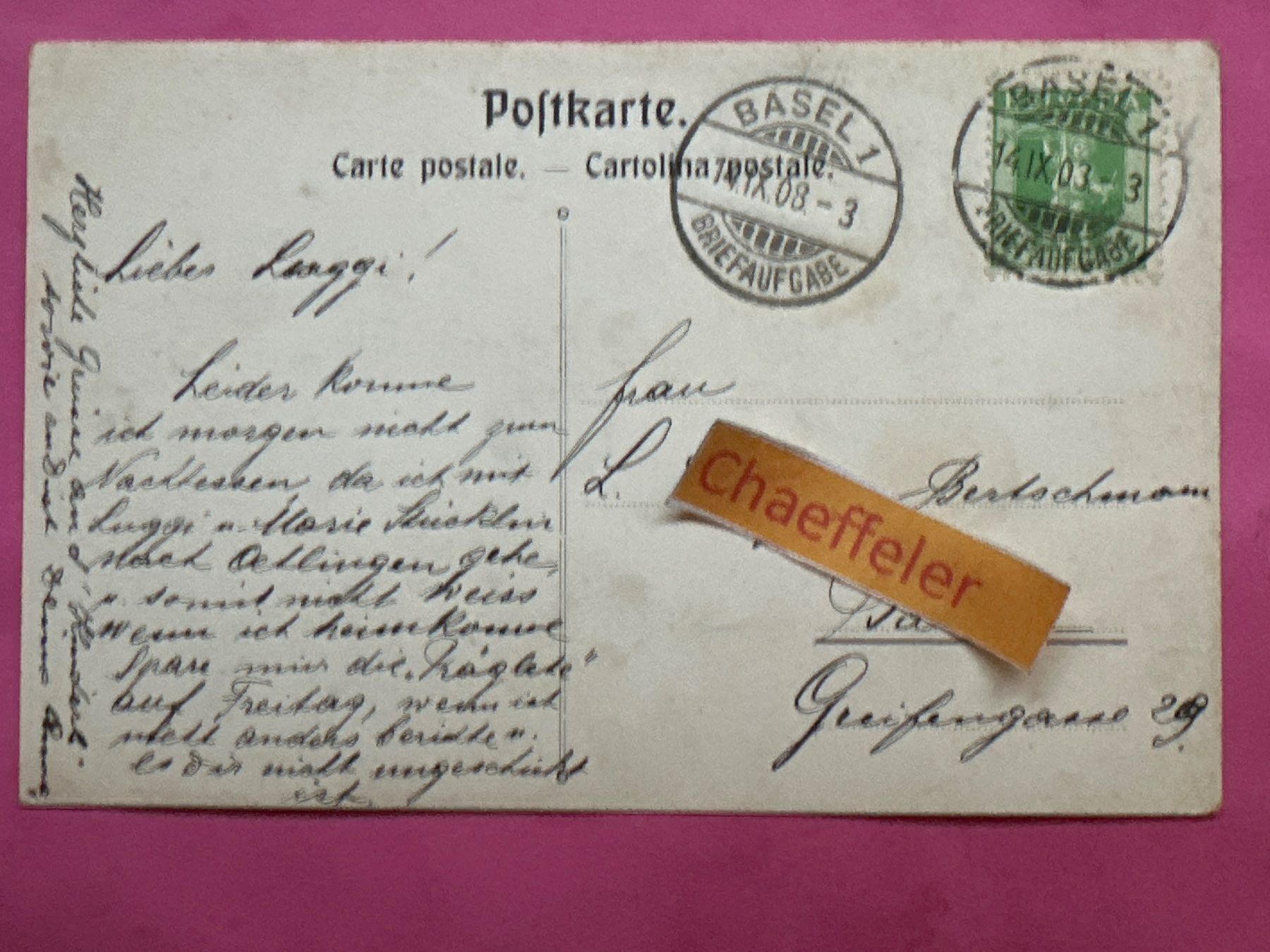 Ansichtskarten: 1908 Meiringen - Aareschlucht – Gebraucht aus Zürich von Chaeffeler 1