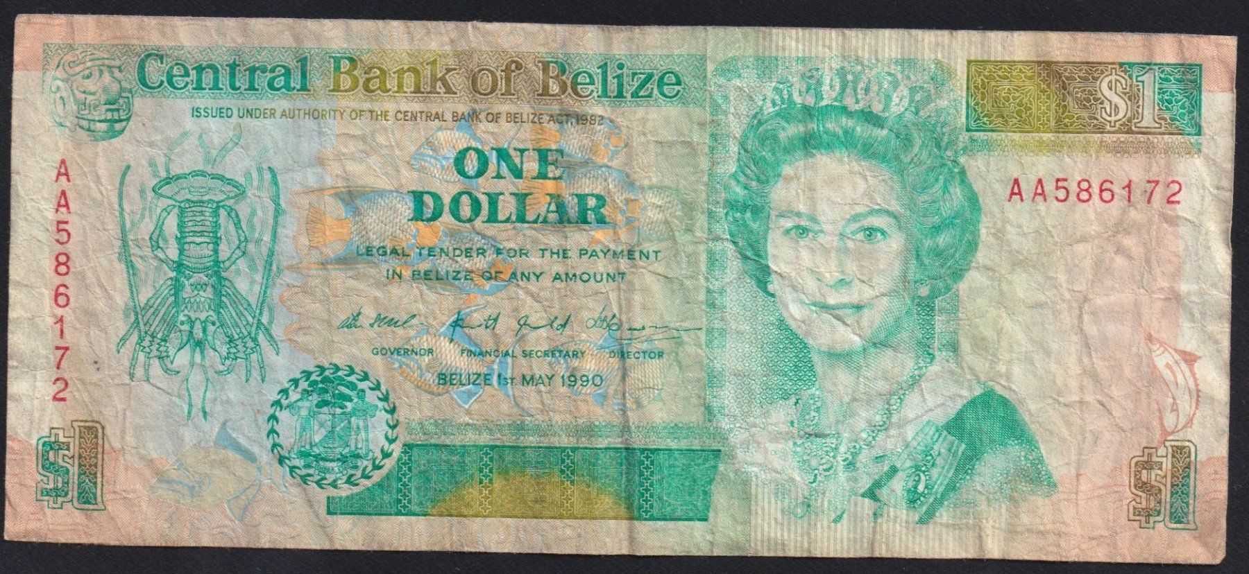 Banconote: Belize 1 Dollar 1990 – Usato da Brugg AG venduto da banknoten_muesli