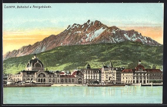 Ansichtskarten: AK Luzern, Bahnhof und Postgebäude – Gebraucht aus Berlin von bartko-reher