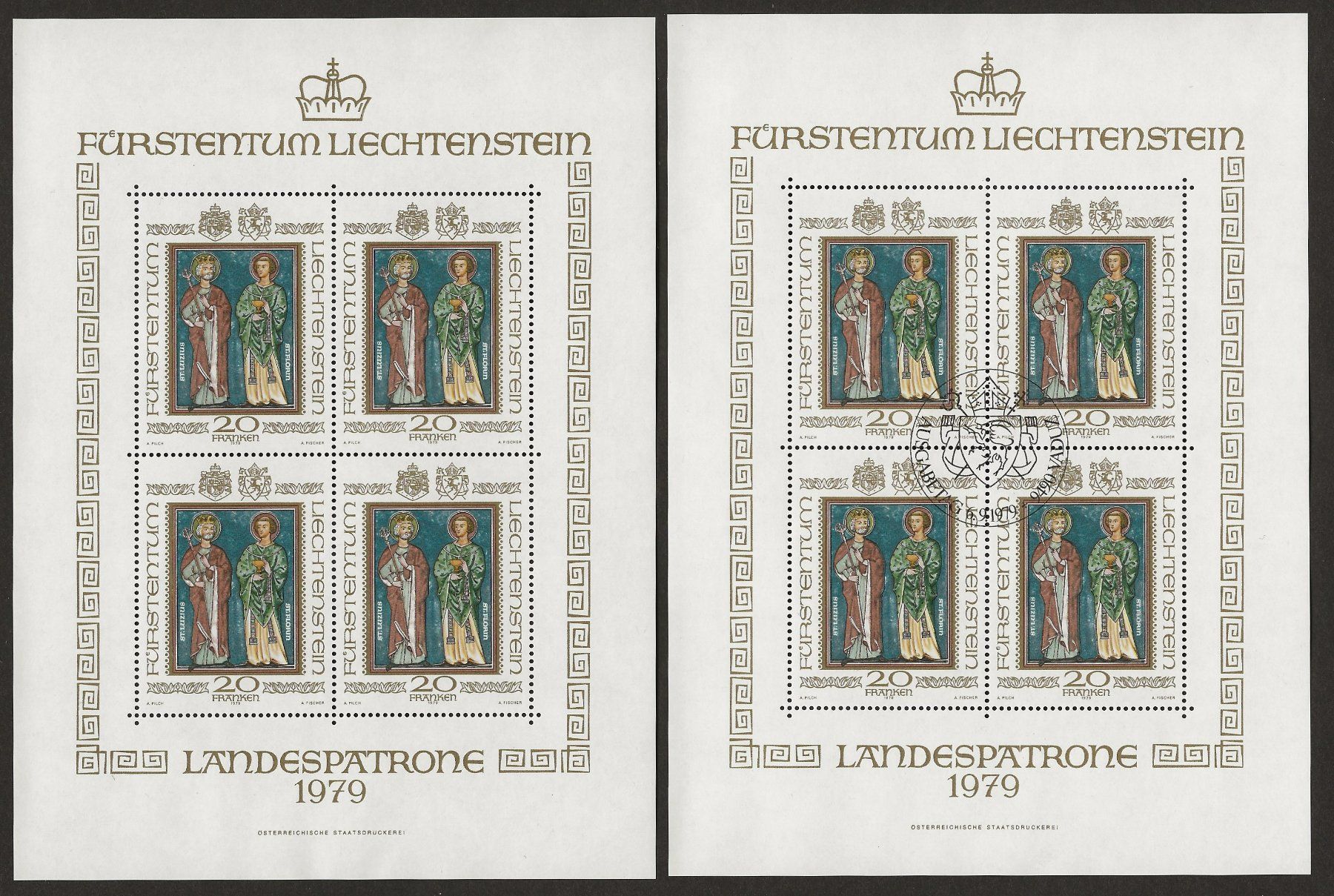 Tous les timbres: 2 x Block 20.- Liechtenstein Kat. Nr. 672 postfrisch + FDC – Neuf (Voir description) à Baar par Saegi1
