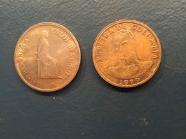 2 Münzen aus Kolumbien 5 Pesos und 2 Pesos