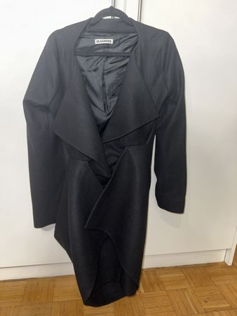 NEW Jil Sander Black Wool Blend Coat. Size 38. Asymmetric!
