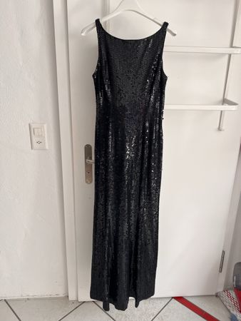 Abendkleid Pailletten schwarz lang Grösse M