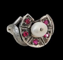 Vintage Glücks Hufeisen Ring silber mit Perle & Rubin Aktion