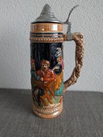 Vintage Bierkrug mit Zinndeckel 900 ml
