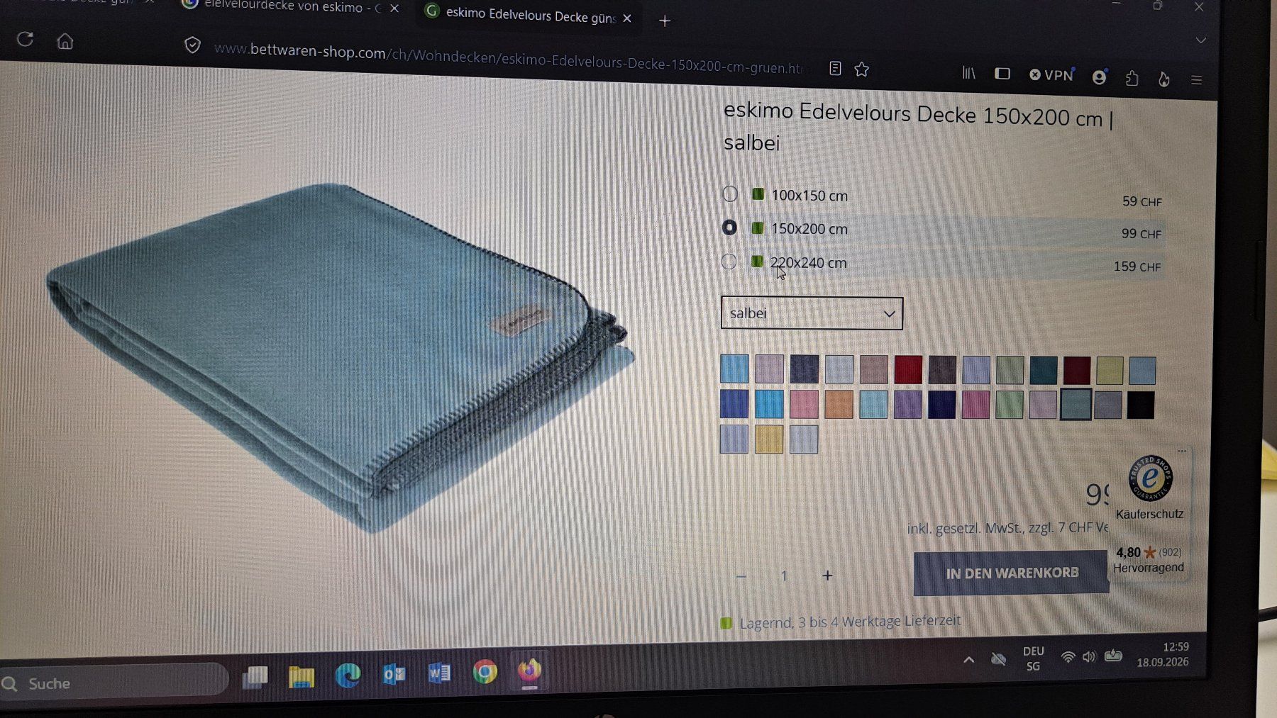 Coperte: Eskimo Edelvelours Decke / ungebraucht – Nuovo e nell'imballaggio originale da Elgg venduto da Semmerli 2