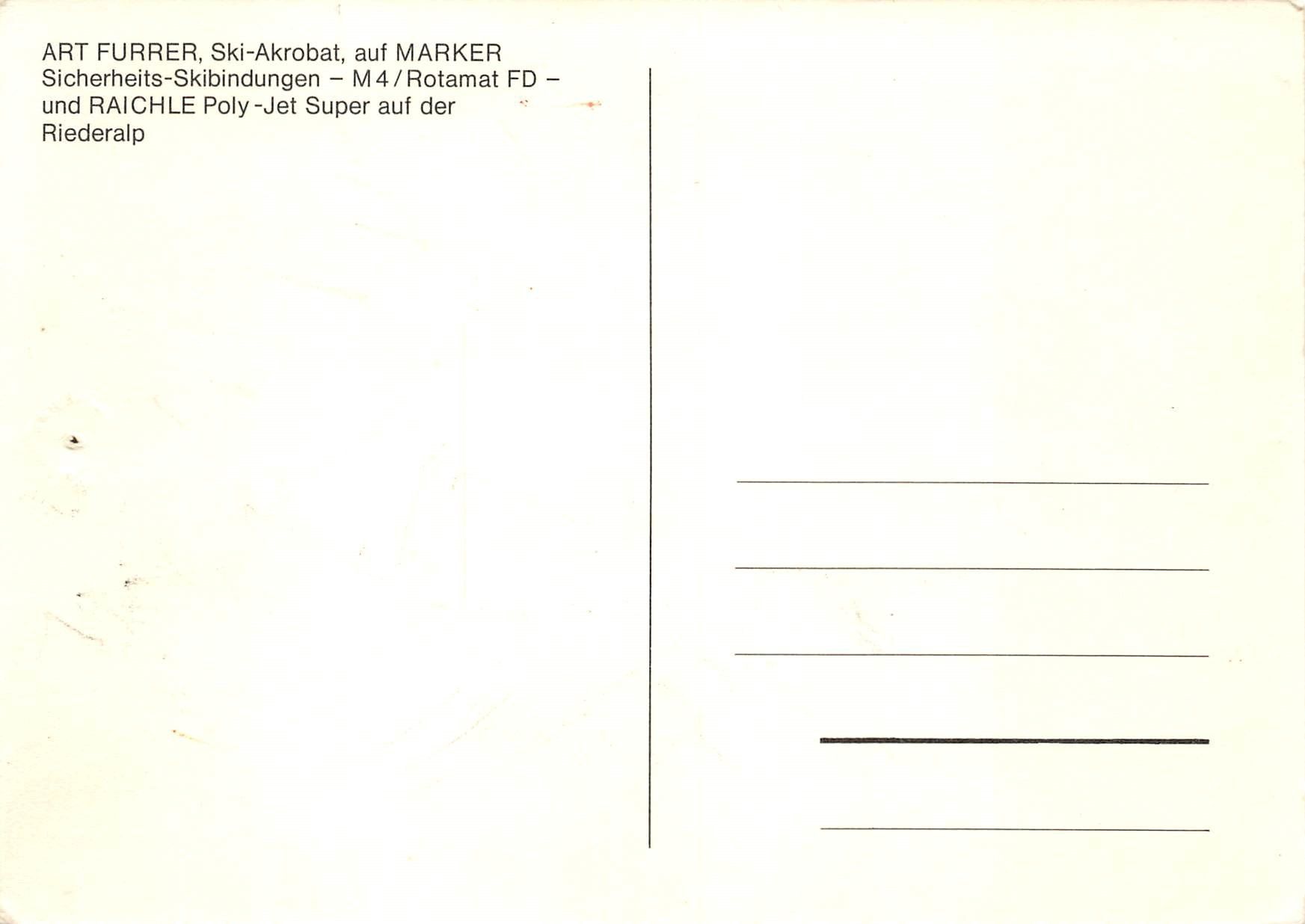 Cartoline postali: Art Furrer, Ski-Akrobal, Riederalp – Usato da Ottikon b.Kemptth. venduto da Neptun1974 1
