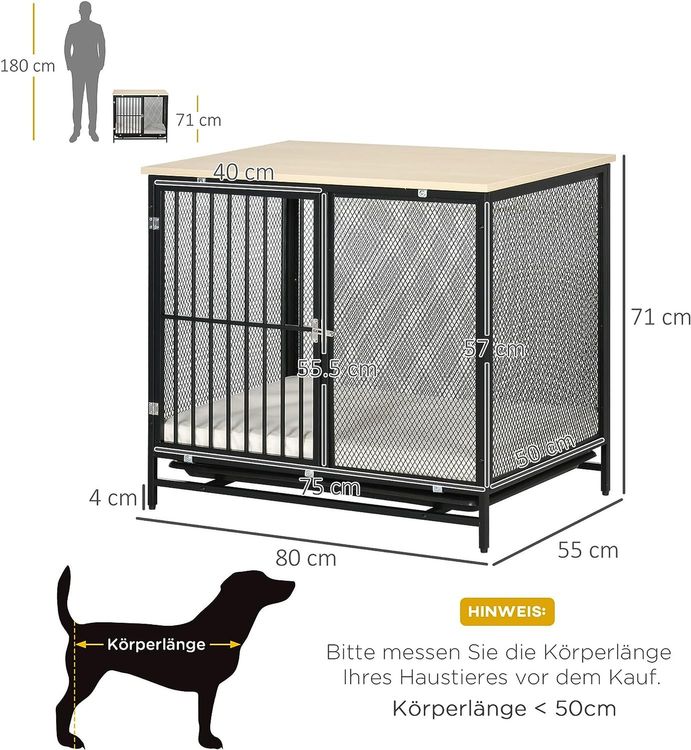 Hundekäfig, Hundehaus, Haustierkäfig, Hundehütte mit Kissen, 1