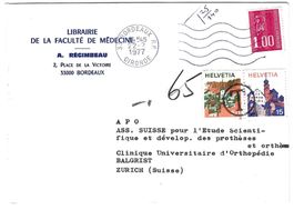 1977 Brief aus Frankreich mit 65 Rappen CH-Strafporto