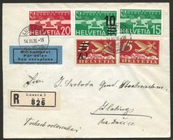 Flugpost Schweiz 1935 Strassburg Prag ab Luzern Luftpost