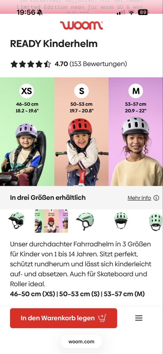 Woom Caschi: NEU Woom READY Kinderhelm Grösse M, 53-57 cm – Nuovo e nell'imballaggio originale da Riedikon venduto da fox222 3