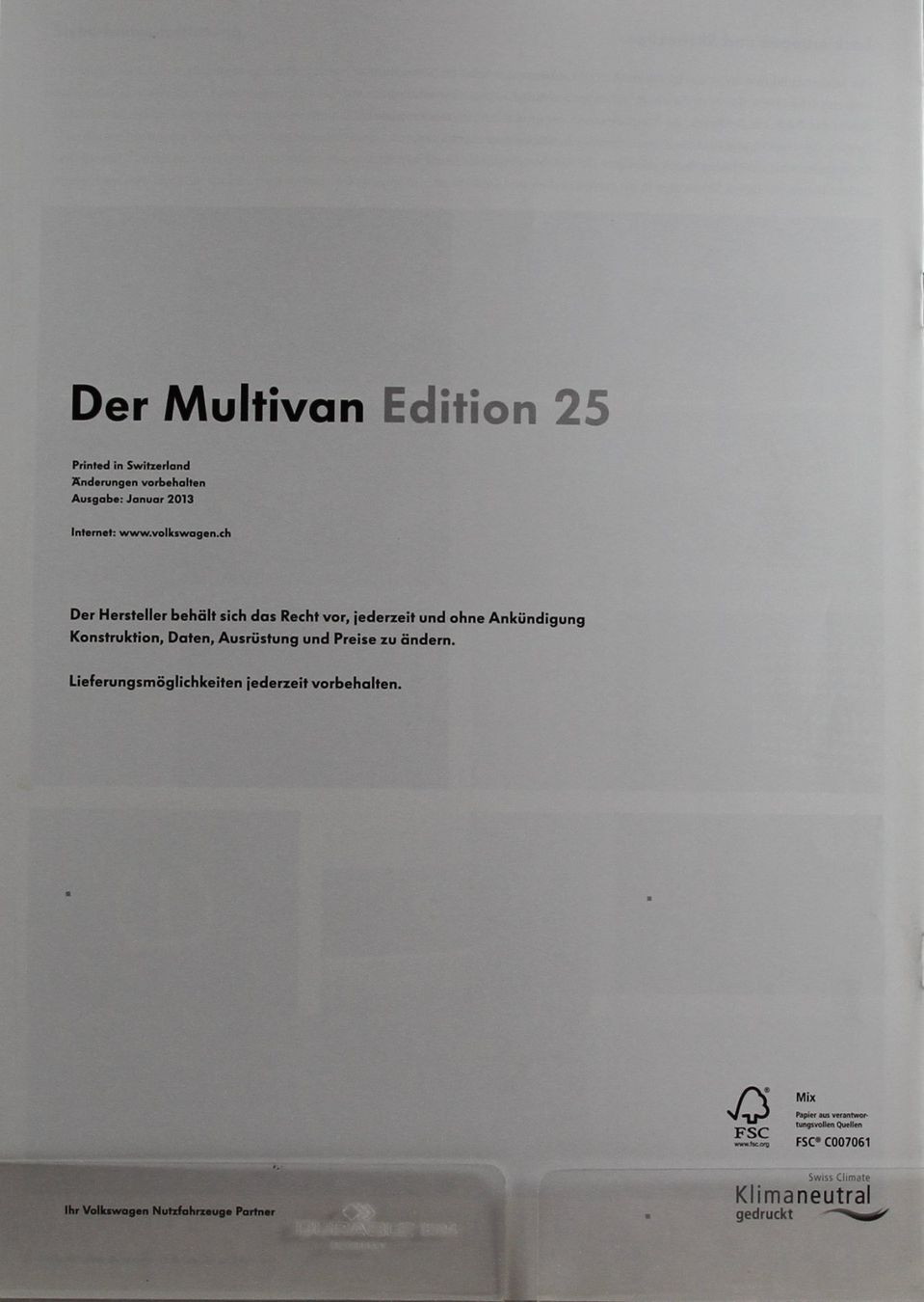 VW Dokumente: PROSPEKT/PREISLISTE | VW T6 MULTIVAN EDITION 25 | AB 01.2013 – Gebraucht aus Unterägeri von GIGOLOLIT 2