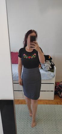 Jupe Mango crayon grise élégante, taille haute, chic et parf