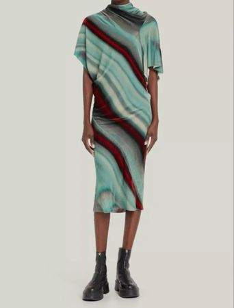 Rick Owens Blue Silk Swirl Print Velvet Midi Dress IT42